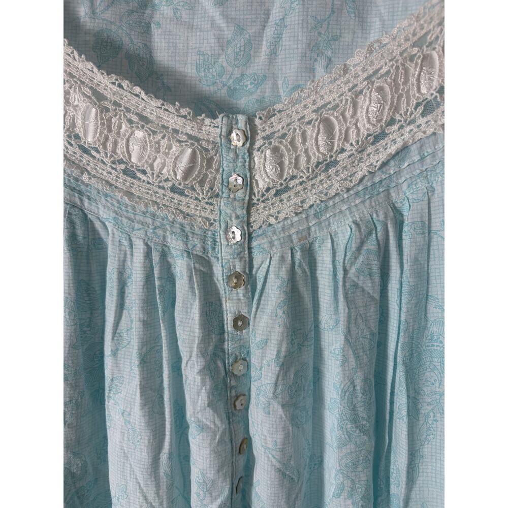 Eileen West Large Blue Floral Cotton Sleeveless Nightgown Lace Trim Cottagecore - Picture 3 of 6
